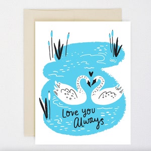 Mate for Life - Love You Always - Para łabędzi Karta - Walentynki, Galentines, Palentines, Przyjaźń, Rocznica, Karta ślubna, Miłośnik ptaków