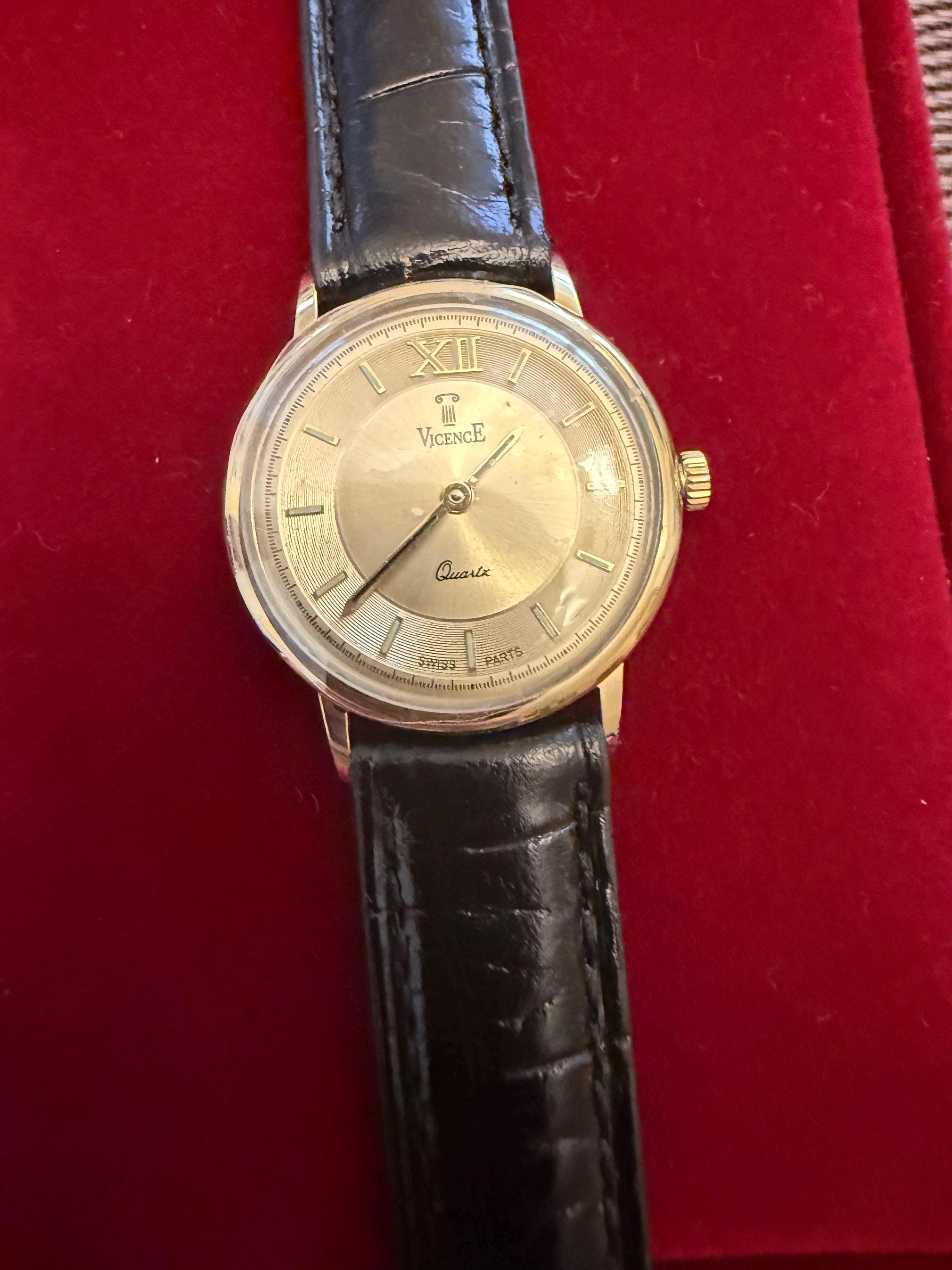Solid 14K Gold Vicence Swiss Quartz Watch – Minimalist Dress 