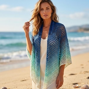Crochet Cardigan Pattern PDF | Ombre Beach Cover Up Shrug | Easy Lace Kimono Tutorial | Summer Shawl Wrap | Made to Measure Digital Download