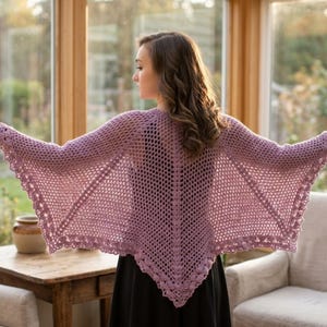 Crochet Shawl Pattern PDF | Mauve Lace Wrap Tutorial | Triangle Mesh Scarf | Wedding Guest Cover Up | Made to Measure Digital Download