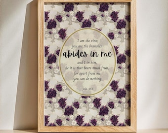 Abide in Me Wall Art – John 15:5 Bible Verse Print – Minimal Christian Decor