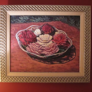 Origineel olieverfschilderij Stilleven van Valle Crystal Bowl & Roses door Thomas Van Stein