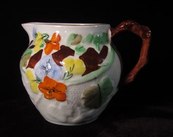 1930's VTG British Anchor China Creamer; Majolica with Twig Handle, Staffordshire Potteries, Pattern 4400, - Made in England