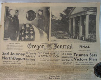 April 13, 1945 Oregon Journal Newspaper FDR Leaves Warms Springs, GA to DC