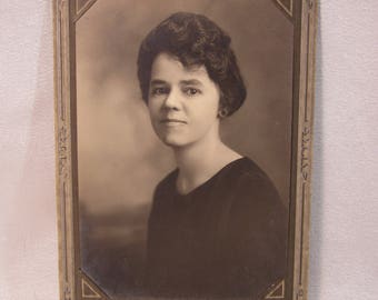 VTG 1920's SepiaToned Portrait of a Lady in Ornate Card Stock Frame