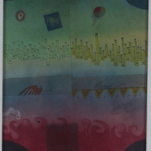 Roy Henry Alexander Gover Oryginalna akwarela „Falling Square 5” 1967 11 3/4” X 8 3/4” Podpisana, orzechowa rama i lniana mata Dobry stan