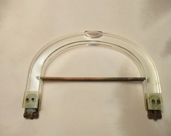 1950's Clear Lucite Purse Handle.  7" W X 4 1/2" Tall. Metal Hinges