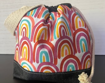 Summer Rainbow Small Drawstring Bag | Drawstring Sac | Project Bag | Knitting Bag| Drawstring Bag | Sock Sac | Crochet Bag | Knitting | Yarn