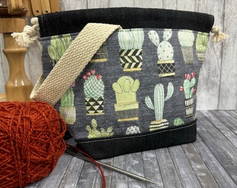 Succulents Small Drawstring Bag | Project Bag | Knitting Bag| Drawstring Bag | Sock Sac | Crochet Bag | Knitting | Yarn | Crochet | Bag