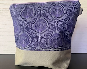 Peacock Purple Feathers Medium Zipper Bag | Project Bag | 2 Skein Bag | Yarn | Knitting | Accessories Bag | Travel Bag | Crochet