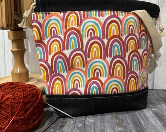 Large Rainbow Drawstring Project Bag | Drawstring Bag | Project Bag | Knitting Accessories | Drawstring Pouch | Crochet | Knitting