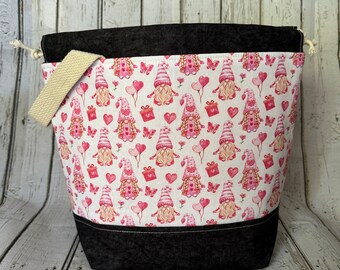Valentine Gnomes Medium Drawstring Bag | Project Bag | Knitting  Accessories | Yarn | Crochet Project | Knitting Pattern | Knitting Project