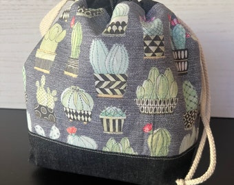 Cactus Medium Drawstring Bag | Project Bag | Knitting  Accessories | Yarn Bag | Crochet Project | Knitting Pattern | Crochet Pattern | Yarn