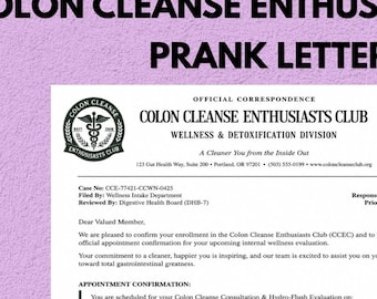 Colon Cleanse Appointment Prank Letter | Funny Mail Gag Gift (Customized)