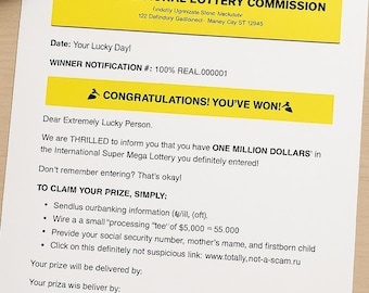 Funny Fake Lottery Letter: Mailed Gag Prank Gift