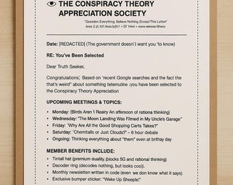 Conspiracy Theory Prank Letter | Anonymous Funny Gag Gift | Weird Mail | White Elephant | Funny Gift for Coworker | Petty Revenge