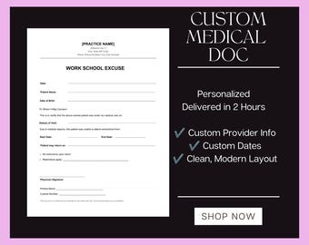 Custom Medical Excuse Note | Personalized Work School Document (Digital Download)