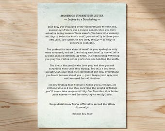 Letter to a Douchebag | Savage Anonymous Mail | Funny Breakup Gift | No Return Address | Handwritten or Printed | Petty Revenge | Gag Gift