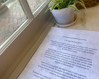 Anonymous Typewritten Letter: Vintage Mystery Mail, Prank Gift