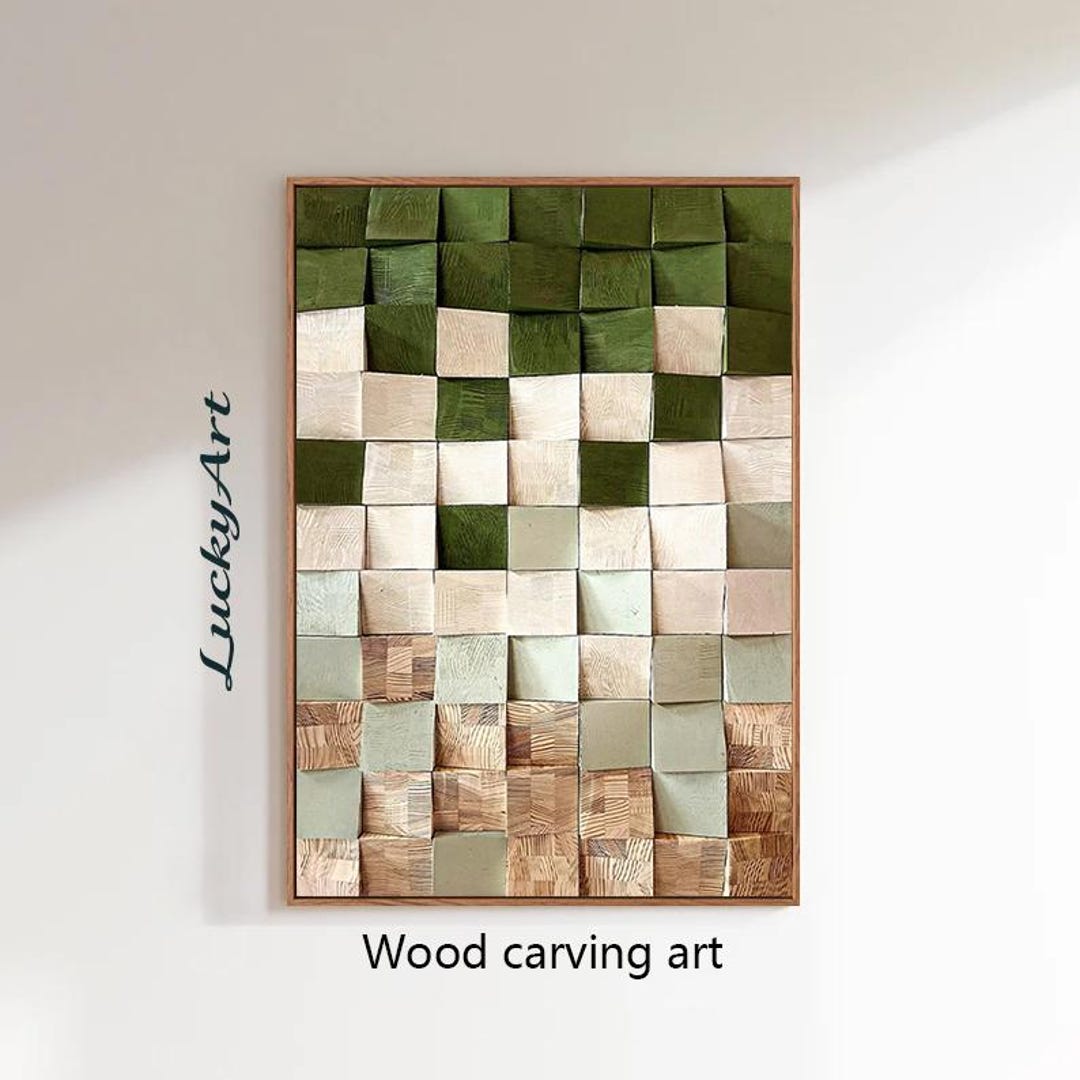 3D Wood Mosaic Wall Art: Large Green Geometric Wood Sculpture Art - Etsy
