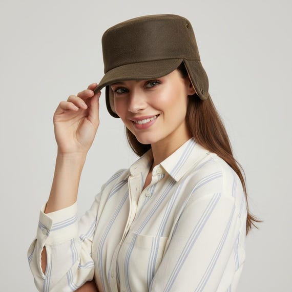 Brown Suede Shearling Cap | Handmade Winter Leather Hat With 