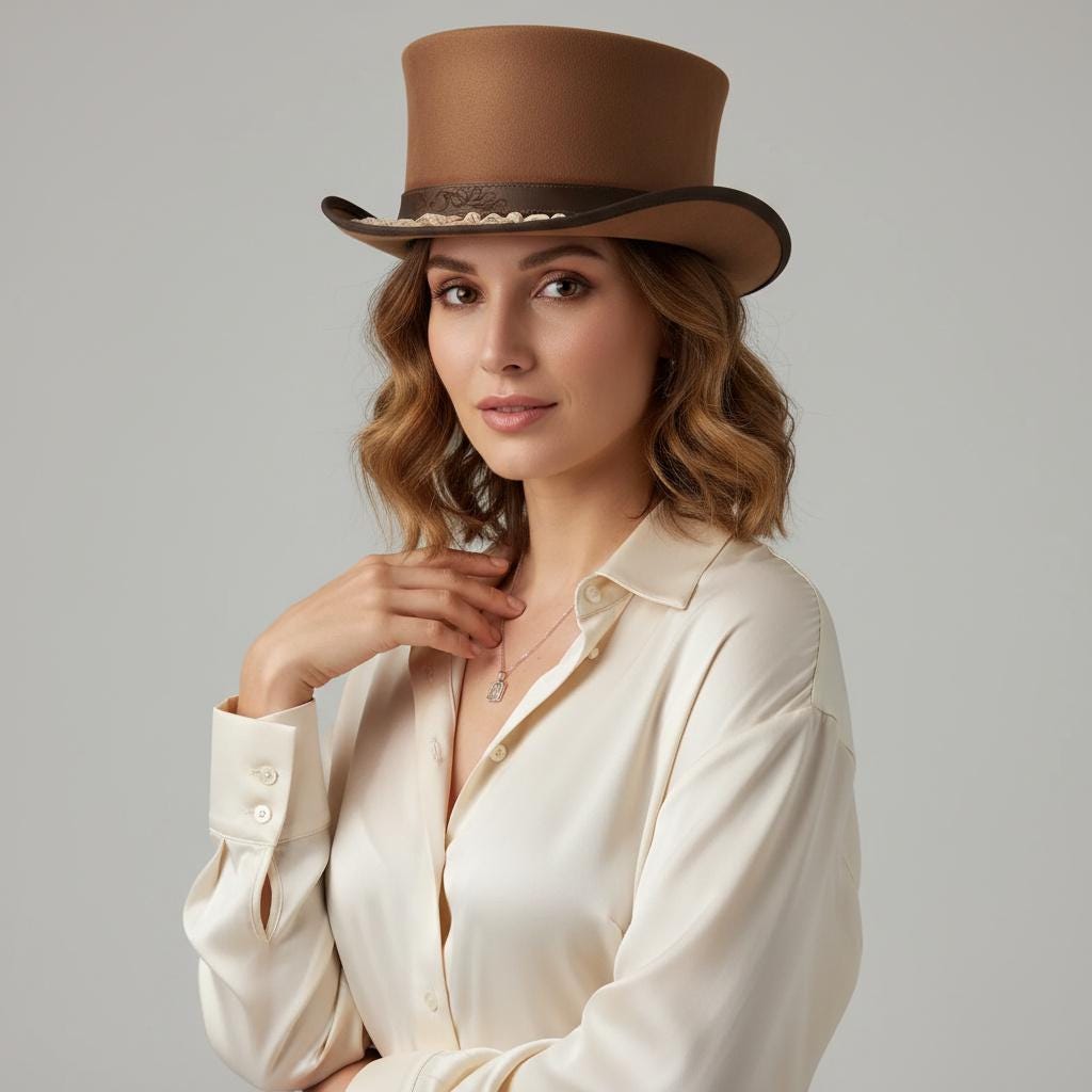 Brown Leather Handmade Steampunk Top Hat with Lace Trim Victorian Style