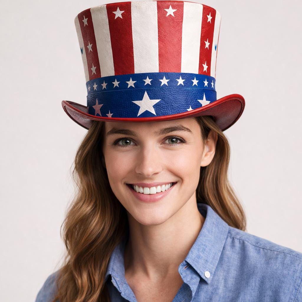 Handmade Leather American Flag Top Hat,Patriotic Uncle Sam Hat For Men/Women