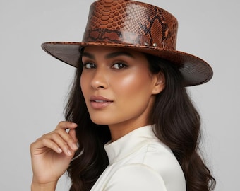 Handmade Brown Snakeskin Leather Cowboy Hat – Exotic Western Style for Men/Women