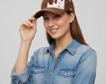 Brown White Pony Hair Leather Cap | Handmade Cowhide Baseball Hat for Men Women
