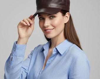 Braune Leder Army Cap | Handgemachte Bikermütze im Military Stil für Männer und Frauen