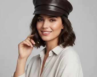 Handmade Black Leather Sailor Cap With Silver Chain: Rocker Style
