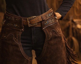Handgefertigte Western Cowgirl Fransen Lederchaps für Damen - Rodeo & Ranch Wear