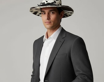 Handgemaakte cowboyhoed van rundleer – zwart-wit Western Ranch-stijl voor heren/dames