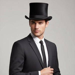 Black Silk Handmade Top Hat Classic Victorian Steampunk  Style for Unisex