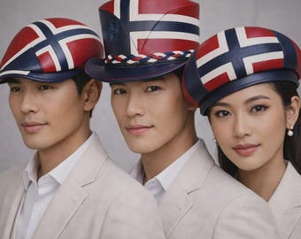 Norway Flag Inspired Handmade Leather Hat in Red, White and Blue – Unisex Style