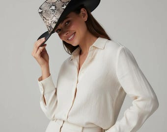 Black and Snakeskin Handmade Leather Outback Hat | Western Cowboy Style