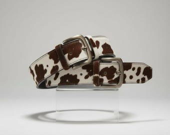 Handgefertigter Schwarz Weißer Rindsleder Gürtel - Echtes Leder Haar Auf Western Geschenk