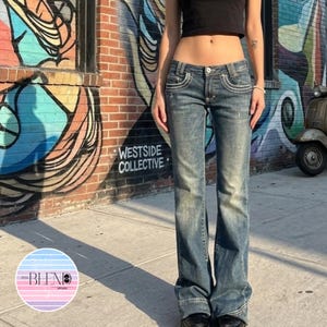 Pantalones vaqueros acampanados de tiro bajo / Pantalones vaqueros ajustados / Ropa urbana vintage Y2K