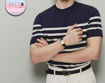 Camisa de manga corta a rayas / Camiseta informal de cuello redondo / Camiseta ajustada / Conjunto elegante y con estilo