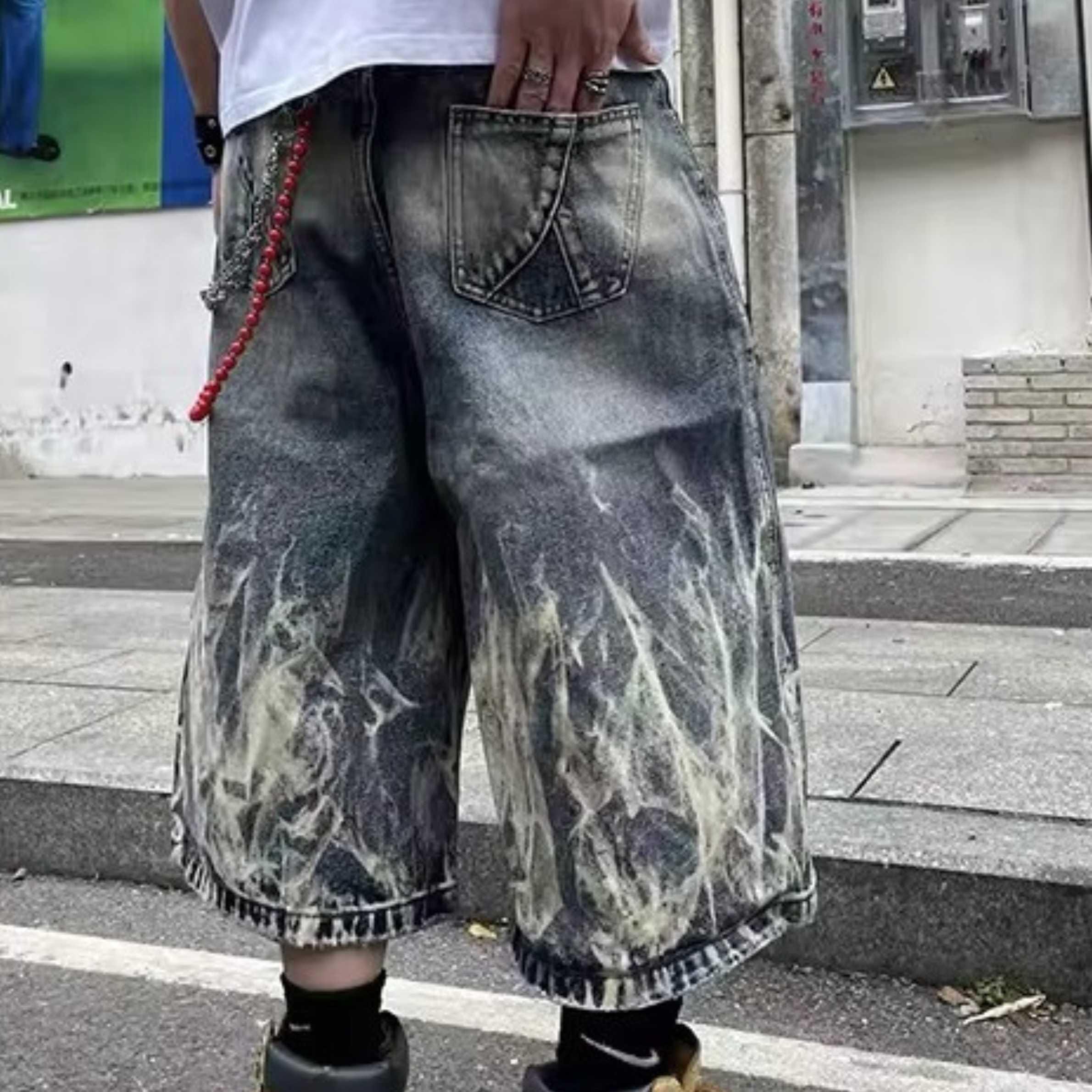 Vintage Loose Printed Jorts | Baggy Denim Shorts | Y2K Grunge 