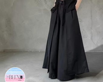Oversized Layered Hakama Pants | Y2K Wide Leg Trousers | Dark Harajuku Streetwear