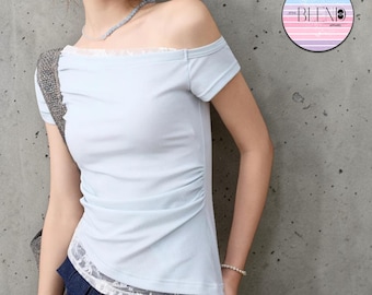 Top con hombros descubiertos / Prenda de manga corta / Conjunto de moda casual urbana