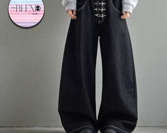 Y2K Baggy Black Opium Pocket Jeans Gothic Pants Oversized Jeans