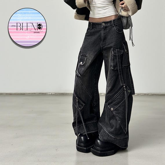 Women's Cargo Pants | Oversized Loose Washed Denim Jeans