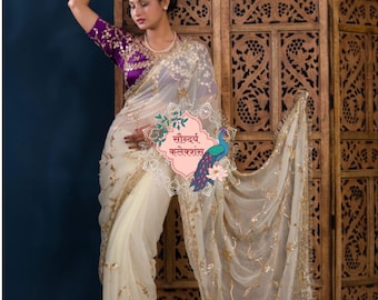 New Soft Chiffon Saree With Roval Handmade Kaccha Gotapatti Work Saree