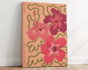 Hibiscus Floral Canvas Wall Art, Flora of San Diego Wall Decor, Gift For Her, Housewarming Gifts, Tropical Flower Wall Art, Botanical Decor