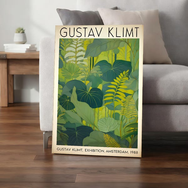 Gustav Klimt Tropical Greenery Exhibition Poster Canvas Wall Art, Art Nouveau Botanical Wall Decor, Gift For Art Lovers, Housewarming Gift