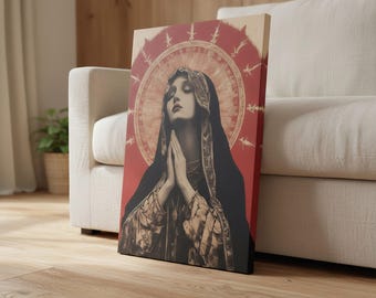 Gothic Virgin Mary Canvas Wall Art, Ornate Religious Wall Decor, Gift For Her, Housewarming Gift, Bohemian Religious Home Decor
