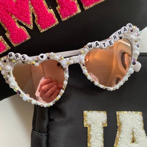 Bride Bachelorette Heart Sunglasses | Customized | Bling Jewel Pearl