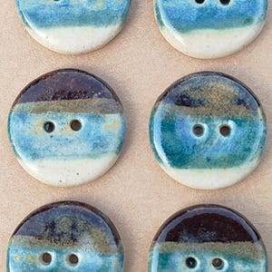 20 mm Cream, Teal and Brown Stripe Ceramic Buttons – Organic “Wabi Sabi” feel